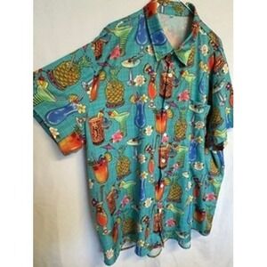 Mens 3XL Cocktail Button Up Short Sleeve Shirt Hawaiian Tropical Beach Tiki